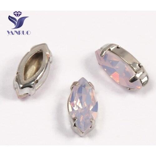 YANRUO 4200 All Sizes Rose Water Opal Navette Sewing Strass Needlework Crystals Point Back Glass Rhinestones For Handicrafts