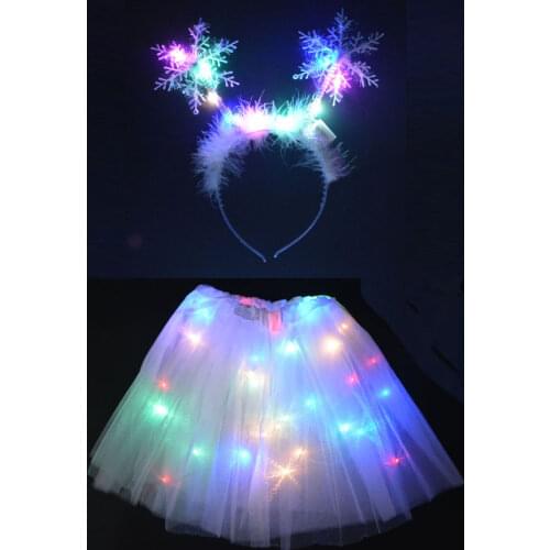 Girls LED Light Wire Tutu Feather Snowflak Hair Hoop Headband Skirt Glow Neon Party Gift Led Birthday Christmas Wear New Year