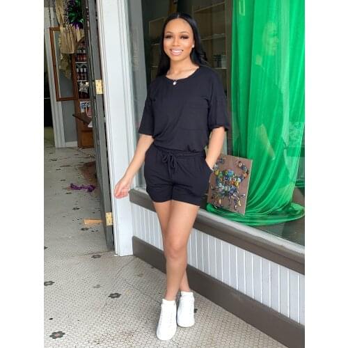 Womens Summer New Casual Home Suit High-elastic Short-sleeved Shorts Fitness Sportswear Pure Color Two-piece Suit