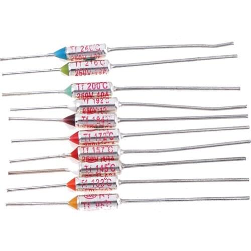 10Pcs 95C/133C/145C/157C/172C/184C/192C/200C/216C/240C TF Thermal Fuse RY 10A 250V Hot Fuse Temperature