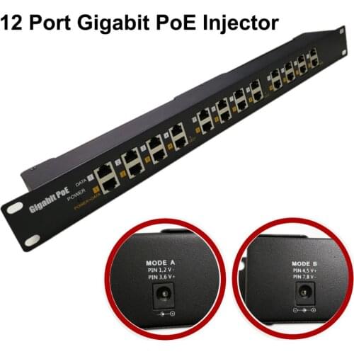 12 Port Gigabit POE Injector 1000Mbps Ethernet mode A&B POE Patch Panel Powered up to 12 Foscam camera Polycom IP phone