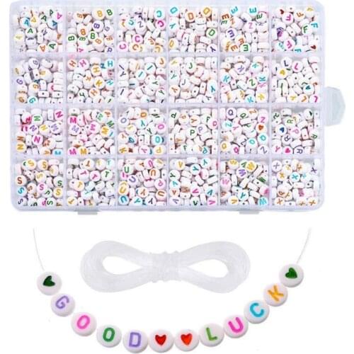 1200Pcs Squre Acrylic Letter 4x7mm 26 Round Loose English Letter for DIY Bracelet Necklace Jewelry Accessories Making