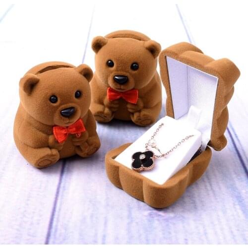 2 Pcs/Lot Jewelry Package Animal Bear Velvet Box Hot Selling High Quality Necklace/Earring/Ring Gift Box Wedding Children Gift