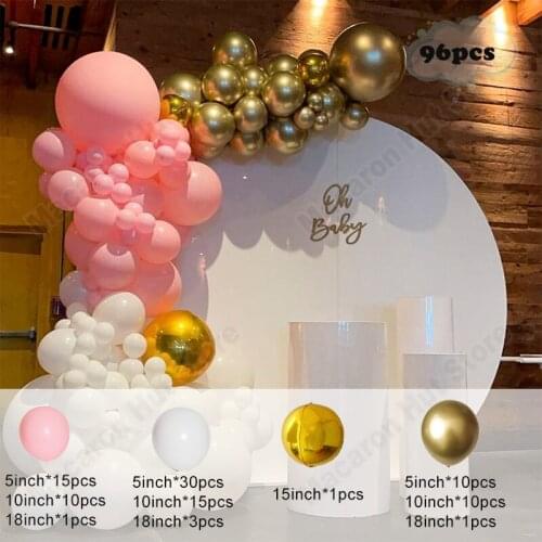 96pcs Macaron Pink Balloon Arch Garland 4D Gold Chorme Balloons Pink Globos Happy Birthday Party Decorations Wedding Baby Shower