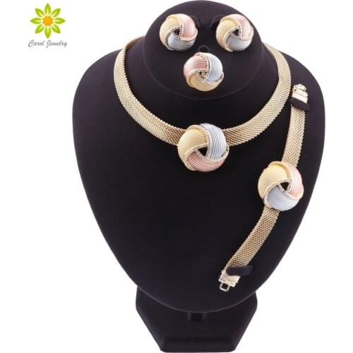 African Dubai Gold Bridal Jewelry Sets for Women Bracelet Earrings Wedding Party Crystal Necklace Ring Jewelry Sets