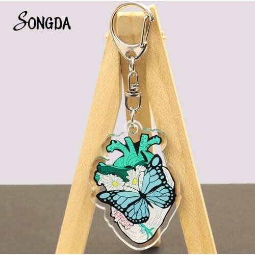 Anatomical Human Heart Butterfly Acrylic Keychains Pendant Medical Jewelry Organ Key Chain Holder Cartoon Keyrings Accessories