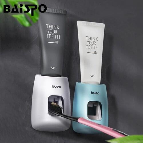 BAISPO Automatic Toothpaste Squeezer Wall Mounted Dust-Proof Toothpaste Dispenser Toothbrush Holder Bathroom Accessories Sets