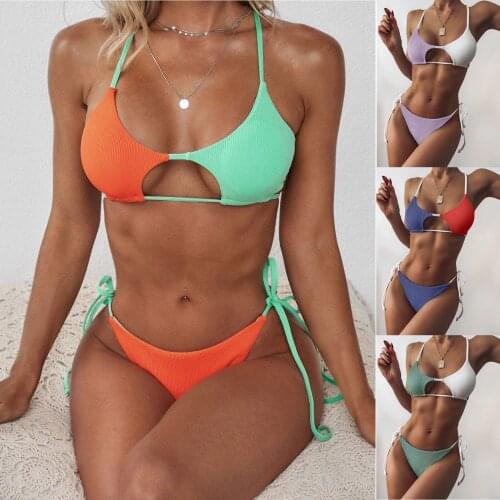 Bikini 2021 Mujer Swimsuit Women Push Up High Cut 2 Piece Suit Halter Swimwear Triangle Bathing Suit Backless Brazilian Biquini