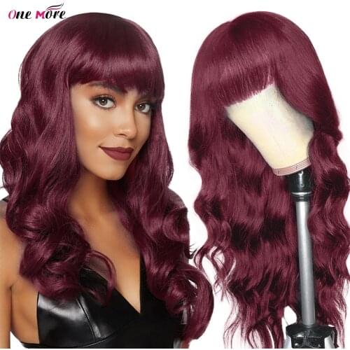 Body Wave Wig With Bangs 99J Burgundy Colored Hair Wigs Full Machine Made Wig Body Wave Wigs Brazilian Glueless Wig For Wo
