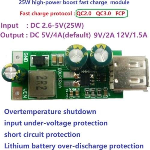 20W QC3.0 2.0 FCP Fast Quick Charger 3.7V 3.8V 4.2V 4.5V to 5V 9V 12V USB DC-DC Boost Module Smart Phone PAD Charging