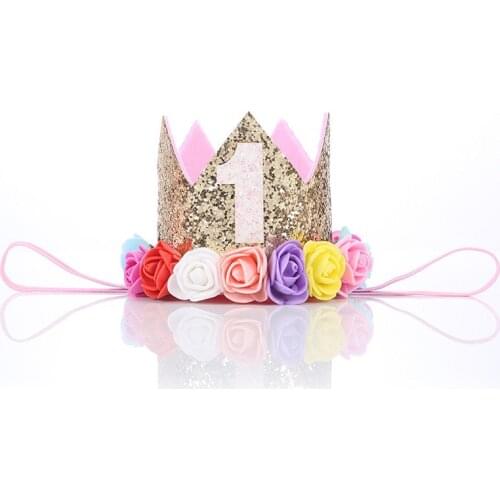Baby Girl Birthday Party Hats 1st 2 3 years old Birthday Princess Crown Party Hat Glitter Birthday Headband