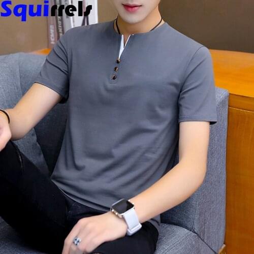 Cotton short-sleeved T-shirt men V-neck mens T-shirt Mens bottoming shirt Mens clothing