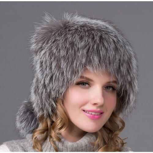 Hot Autumn and Winter Fox Leather Ear Hat Woman Leather Fox Outdoor Warm Snow Bomber Hat Female Russian Style HHY-13