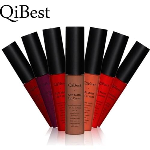 Qibest Brand 34 Colors Waterproof Matte Nude Lipstick Lipkit Pigment Dark Red Black Long Lasting Lip Gloss Women Makeup Lipgloss