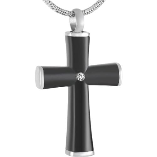 IJD9408 Black Stainless Steel Mayfair Cross Urn Keepsake Necklace Cremation Ashes Pendant-Pet/Human Memorial Jewelry