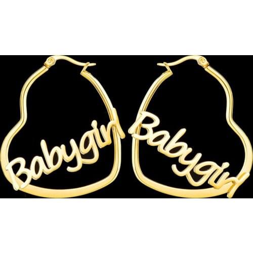 Name DIY Piercing Custom Large Hoop Earring Studs Stainless Steel Nameplate Love Heart Name Letter Number Customized Earrings