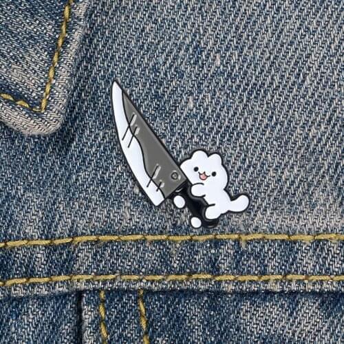 Creative Cartoon Exquisite Personality Fashion Cat Knife Funny Dagger Cat Brooch Clothing Cowboy All-match Badge For Men Women