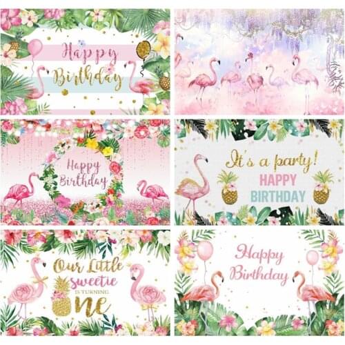 Laeacco Birthday Backdrops Tropical Plants Balloons Flamingo Animals Safari Party Photography Backgrounds Baby Shower Photozone