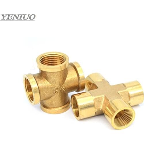 Brass Pipe Fitting 4 Way Connector Cross 1/4" 3/8" 1/2" male Thread Copper Barbed Coupler Adapter Coupling