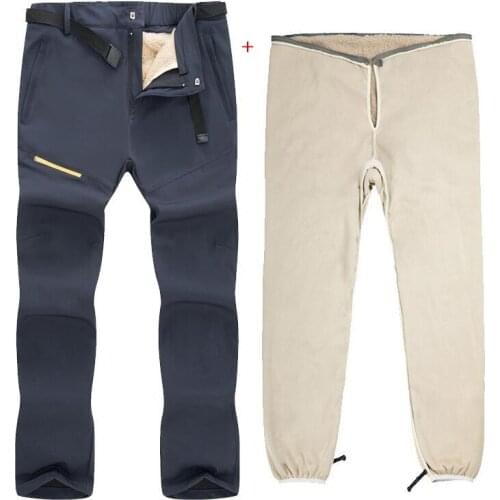 Men Winter Fleece 2 Pieces Set Ski Pants Outdoor Sports Hiking Trekking Climbing Skiing Windproof Warm Removable Liner Trousers