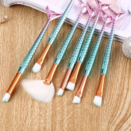 16Pcs/set Fish Tail Shape Colorful Facial Cosmetic Makeup Brushes Kit Nylon Hair Foundation Powder Eyeshadow Brushes Tool DD