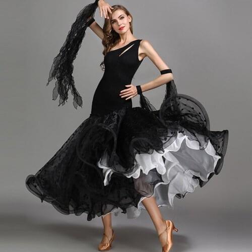 2021 New MY784 Bare Back Yarn Puffy Design Latin Dance Dress Women Performance Modern Dance Dress Latino Dancewear