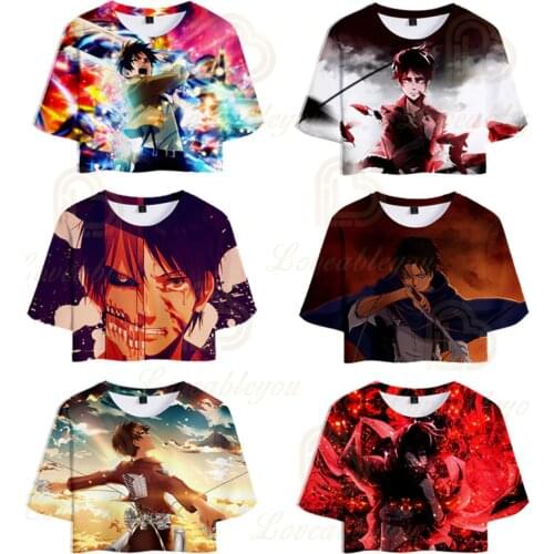 Attack on Titan Women T-shirt Cute Bady 3d Printed Sexy Crop Top Tops Tshirt Tee Funny Fashion T Shirt Harajuku Cropped