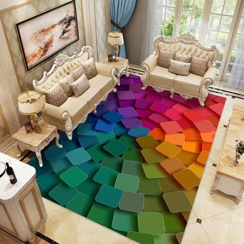 Creative 3D Geometry Carpets for Living Room Bedroom Area Rugs Modern Color Child Room Play Mat Flannel Memory Foam Large Carpet