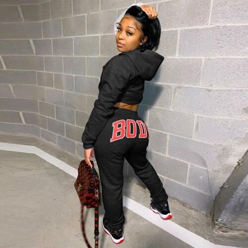 Autumn Winter Women Hoodie Sweatshirt Outfits Long Sleeve Hooded Sporty Crop Top Letter Print Jogger Sweatpant Active Weat Suits