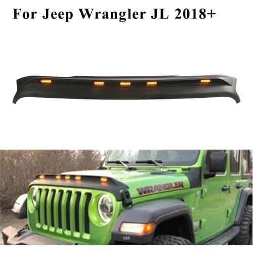 Car Front Hood Protector Bug Sandstone Block Deflector Shield with Light for Jeep Wrangler JL 2018-2020 Exterior Mudguards