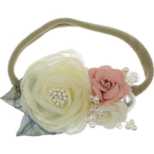 Pearl Flower Nylon Rope Girls Headbands High Elastic Band Toddler Fashion Florals Headdress Fresh Style Hair Accessories Bandeau