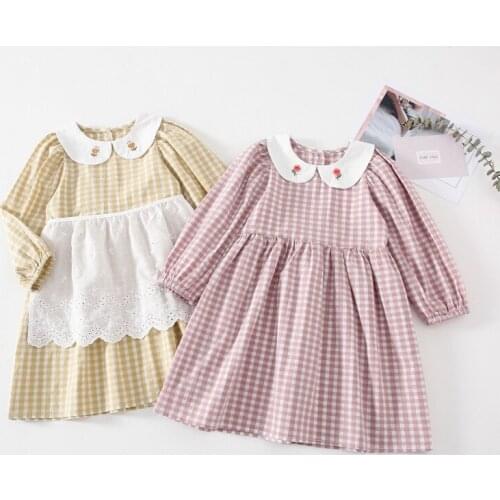 Toddler Girl Dress Fashion Korean Plaid Long Sleeve Princess Dress Lace Kids Clothes 2020 Autumn New Arrival Girl Dresses 1-5 Y