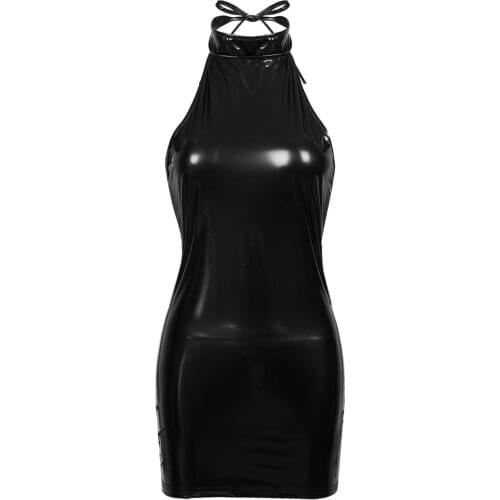 Womens Ladies Wetlook Mini Dress Sexy Patent Leather Skinny Evening Party Dresses Bodycon Mini Dress for Night Clubwear Costumes