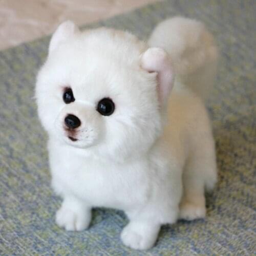 Plush Pomeranian dog doll Simulation dog stuffed animal toys super Realistic dog toy for pet lovers luxury home decor snow white