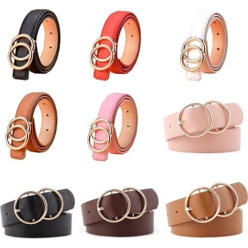 Womens casual double round buckle faux leather wide waistbelt trend decorative childrens belt jeans wild womens belt