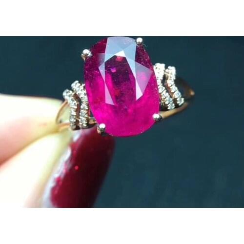 Rubillite Ring Fine Jewelry Pure 18 K Gold Natural Rubi Tourmaline 4.5ct Gemstone Diamond Gift Female Rings for Women Fine Ring