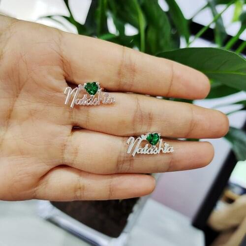 DODOAI Zircon Name Earrings Birthstone Earrings For Women Personalized Custom Letter Earrings CZ Curved Earrings For BFF