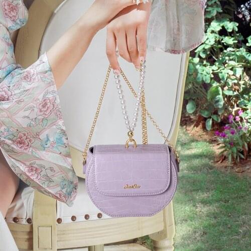 Just Star Spring and summer new fashion bracelet bag, Korean crocodile pearl saddle bag 2021ladies shoulder casual messenger bag
