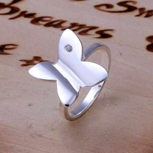 Wedding hot sale Free shipping Holiday gifts Beautiful charms Fashion women Silver color butterfly Rings , Jewelry R171