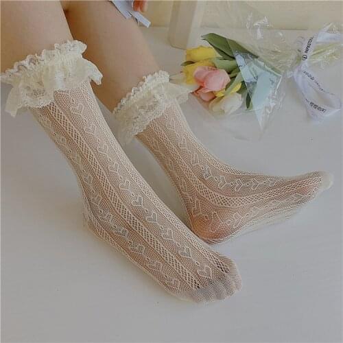 3 Colors.Womens Thin Lolita Princess Lace Socks.Vintage Ladies Girls Love Heart Jacquard Princess Socks Female Hosiery Sox