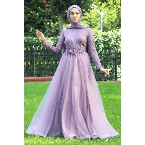 Embroidered Tulle Hijab Womens Evening Dress Muslim Hijab Party Evening Long Dress Islamic Clothing Engagement Henna Wedding