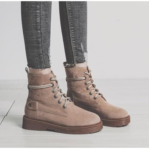 Female Boots 2019 Spring New Leather Women Shoes Suede Women Booties British Lace Retro Trend Women Naked Boots Big Size R3-73