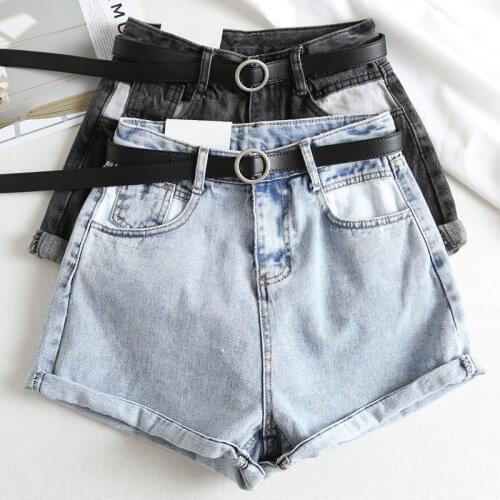 Ailegogo Summer Women Streetwear High Waist Black Wide Leg Jeans Shorts Casual Female Solid Color Loose Denim Shorts With Belt