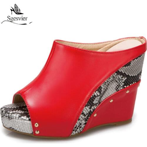 SGESVIER 2021 Plus Size 34-44 Women Slippers Fashion Wedges Platform Party Shoes Summer High Heels Ladies Mules Shoes