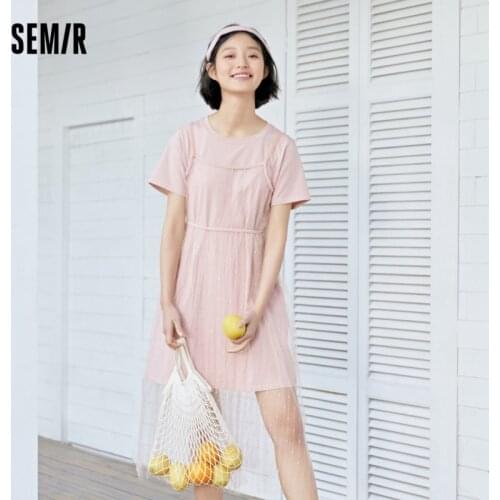 SEMIR 2020 Summer Fashion Suit Dress Female Ins Trend Korean Mesh Sling O Neck Short Sleeve Knitted Dresses For Woman