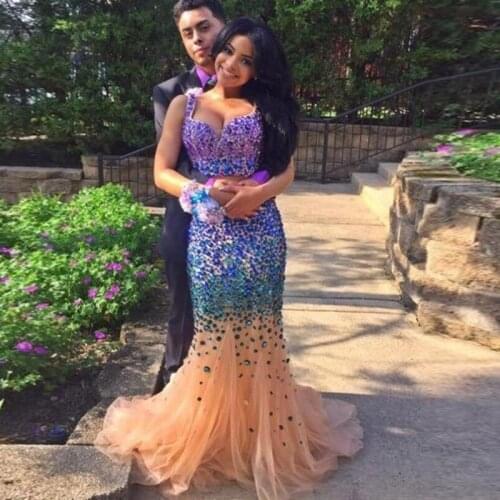 Beading Crystals Two Pieces Mermaid Prom Dresses Twinkly 2020 Sequined Engagement Sweetheart Formal Long Evening Party Gowns