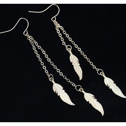 1Pair Earrings Jewelry Fashion Personality Metal Drop Earrings For Women Long Tassel Feather Dangle Earing Brincos Female