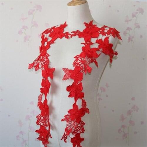1Pair Ivory Red Long Floral Lace Bridal Wedding Handmade diy Material Shoulders Waist Cloth Patch Accessories 68X27cm BD568