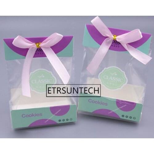 200sets Candy Box Cookies Bread Bag Snack Biscuits Packaging Box With Ribbon Kids Wedding Birthday Party Supplies
