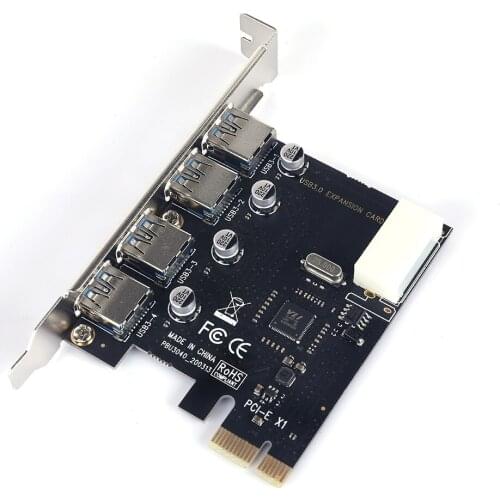 4 Ports USB PCIE Riser Expansion Card PCI Express PCIe USB 3.0 High-speed Hub Adapter 1 x 4-Pin PCI-E Riser Add On Card